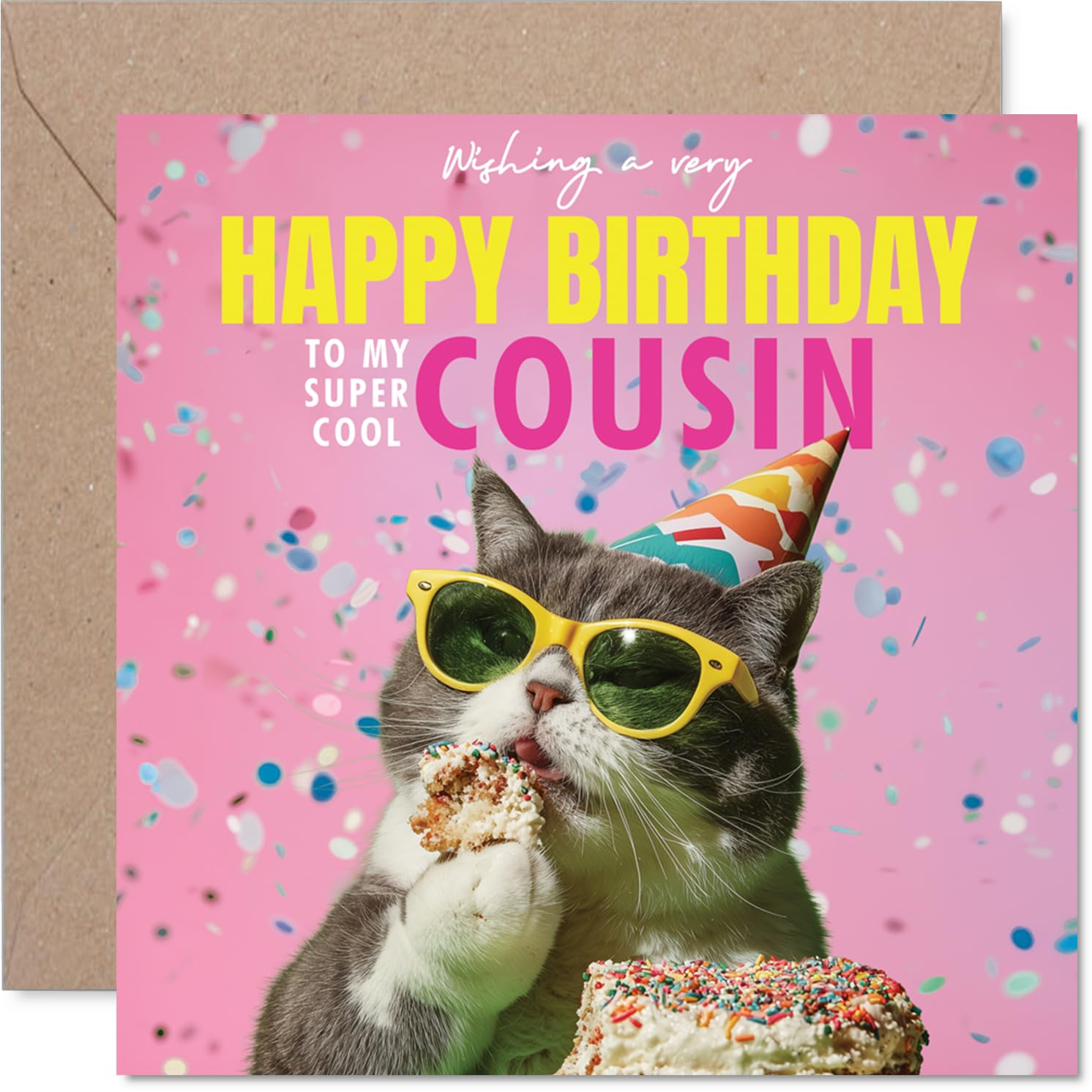 Cousin Birthday Card - Purr-fect Cake - Happy Birthday Card for Cousin from Family Relative, 145mm funny cat Bday Greeting Cards