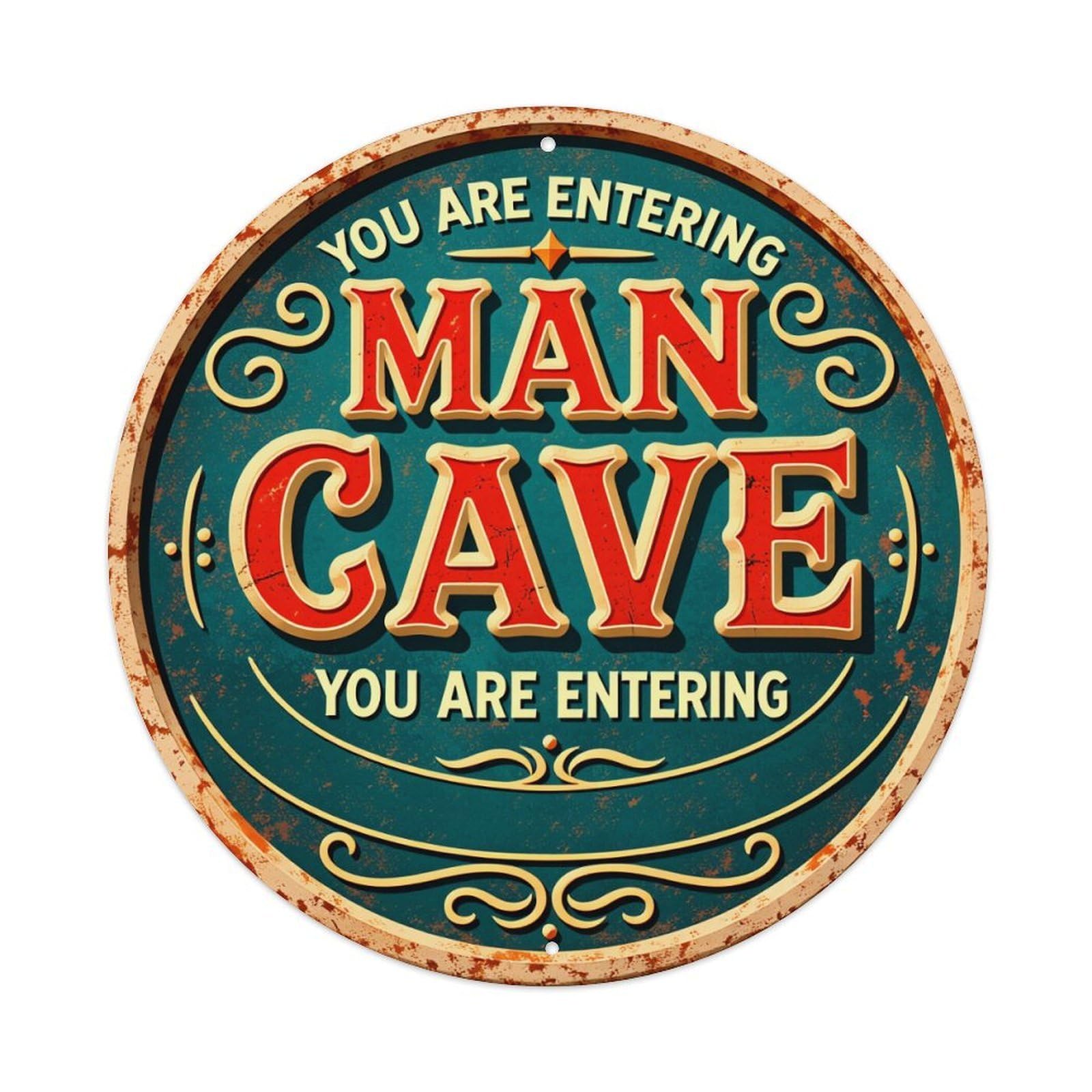 Rustic Metal Sign Design Pattern Round Tin Sign Retro Metal Sign for Cafe Bar Pub Home Game Room Gym Club Wall Decoration Vintage Metal Poster 8x8 Inch