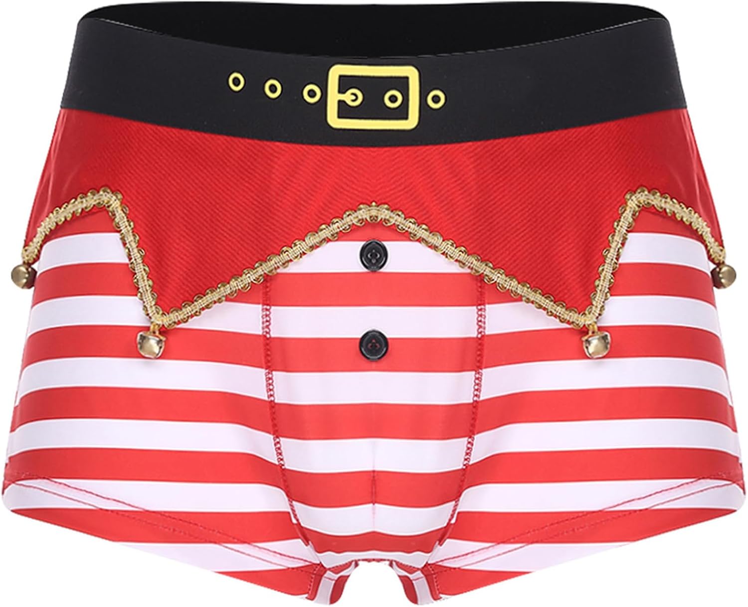 Men Christmas Funny Boxer Briefs Novelty Striped Underwear with Bells & Irregular Panel