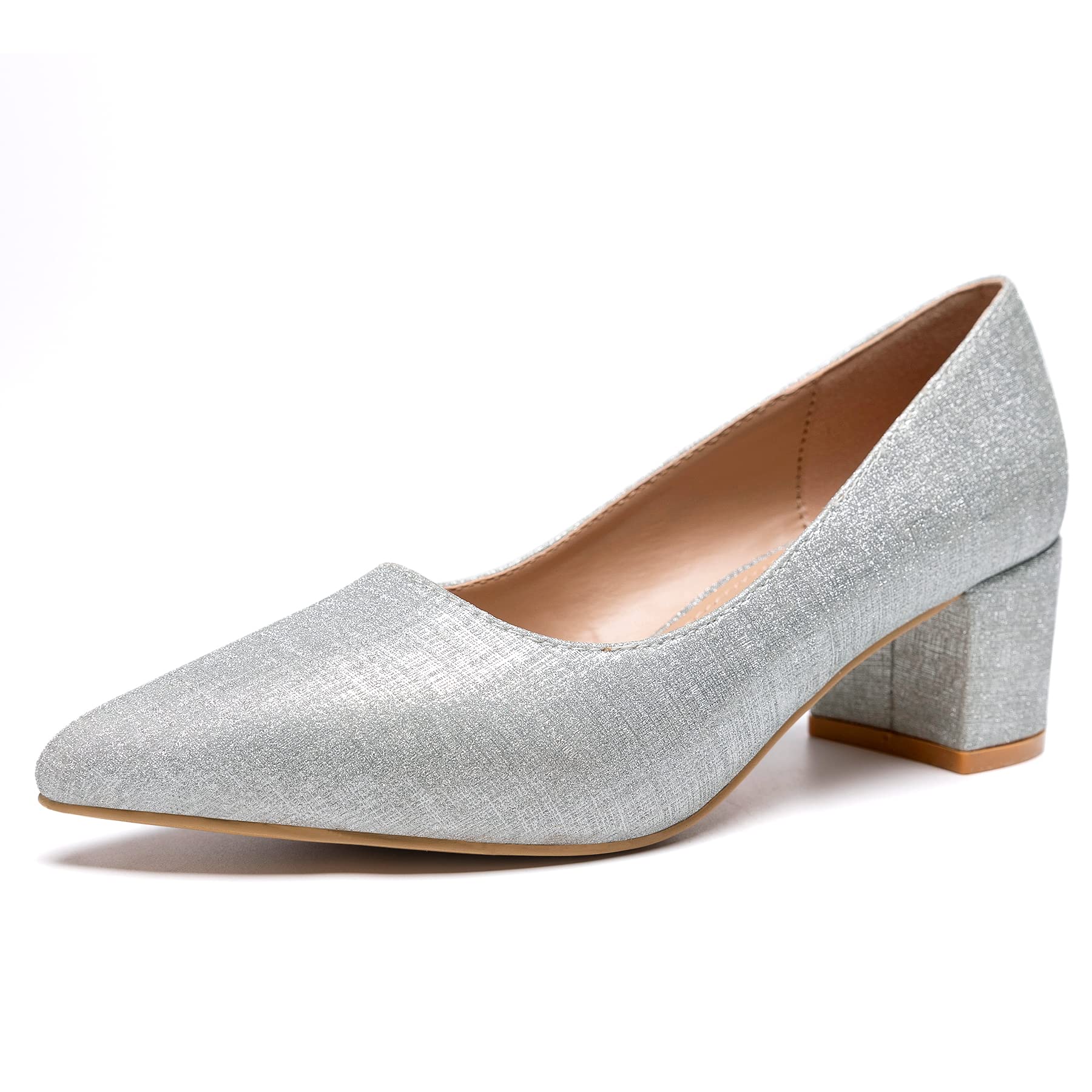 Chunky Low Block Heels for Women Closed Toe Inch Chunky Heels Flight  Attendant Shoes Dress Pump Shoes Pointed Toe Slip On Office Shoes