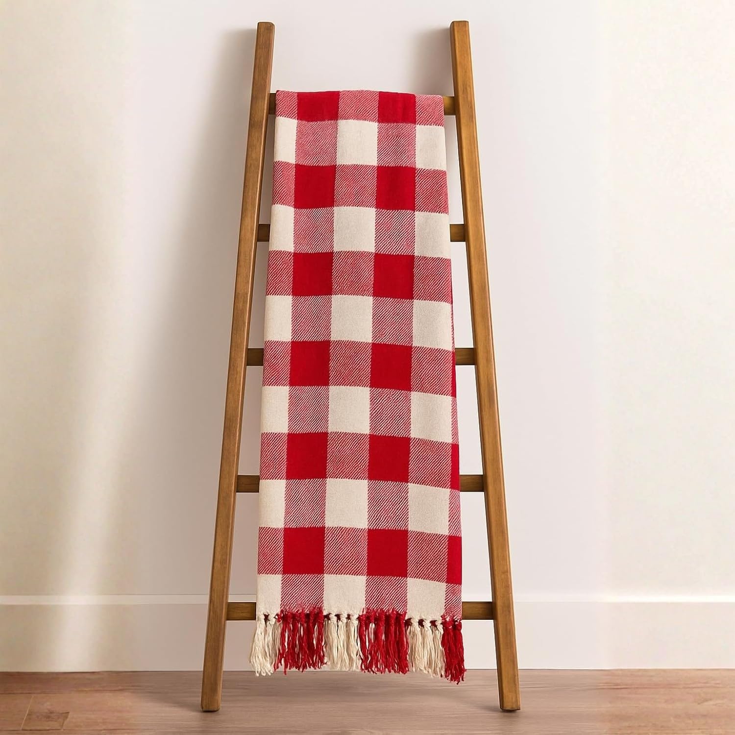 Premium Checkered Throw Blanket | Red & White Woven Cotton Sofa Throw with Tassels | Soft Lightweight Decorative Blanket for Bed, Couch & Living Room (130×170 cm)-image-16