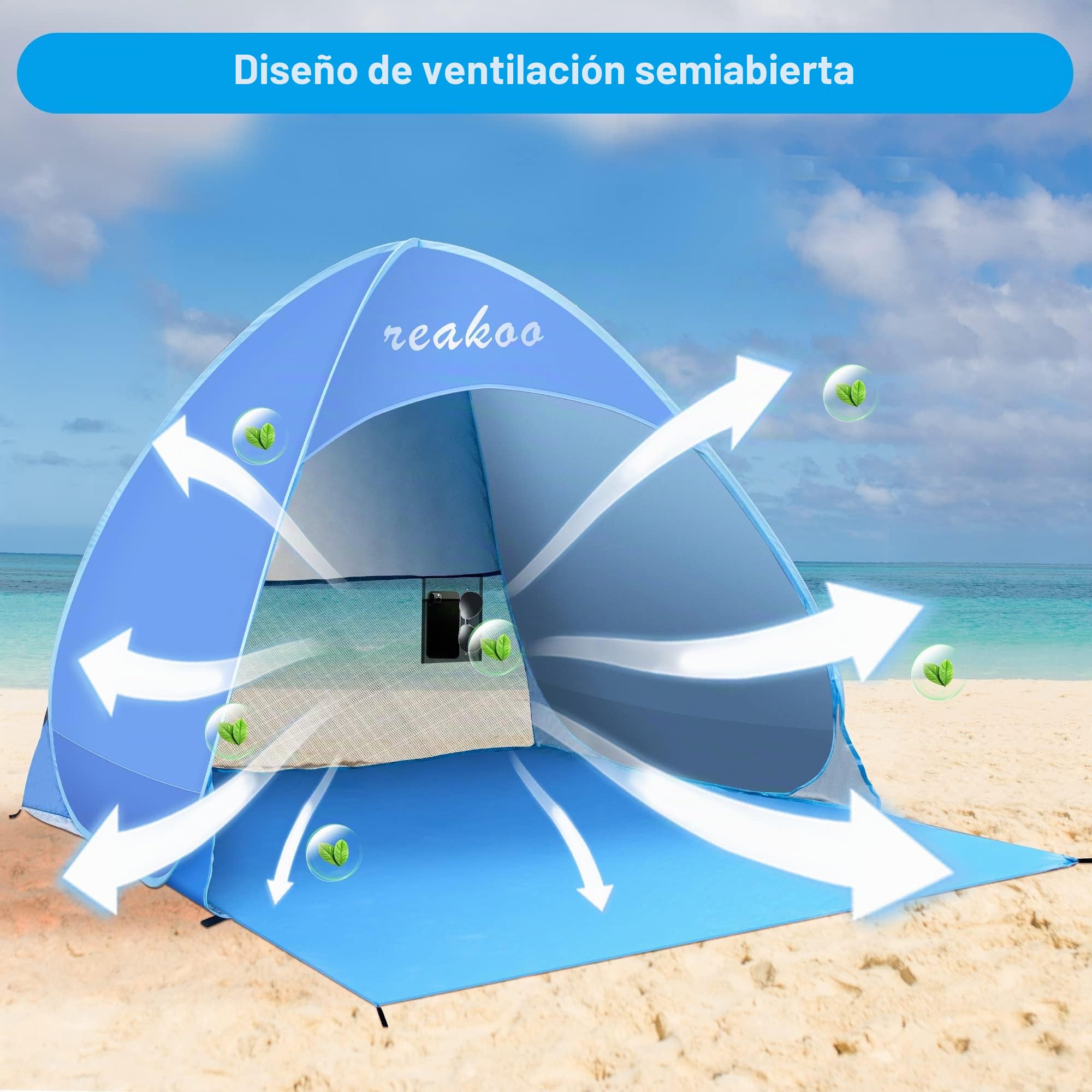 Tienda de Playa Pop Up, Automático Carpa Playa, Instantánea Portátil UPF 50+ Tienda Playa