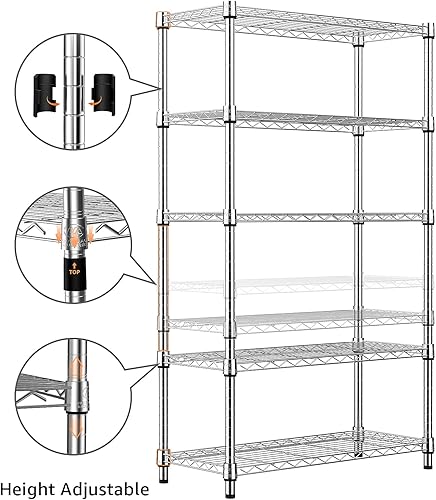 Miniatura 5 de MZG Estantería de almacenamiento de acero de 5 niveles, organizador de acero, estante de alambre para el hogar, cocina, oficina, cromo (13.7