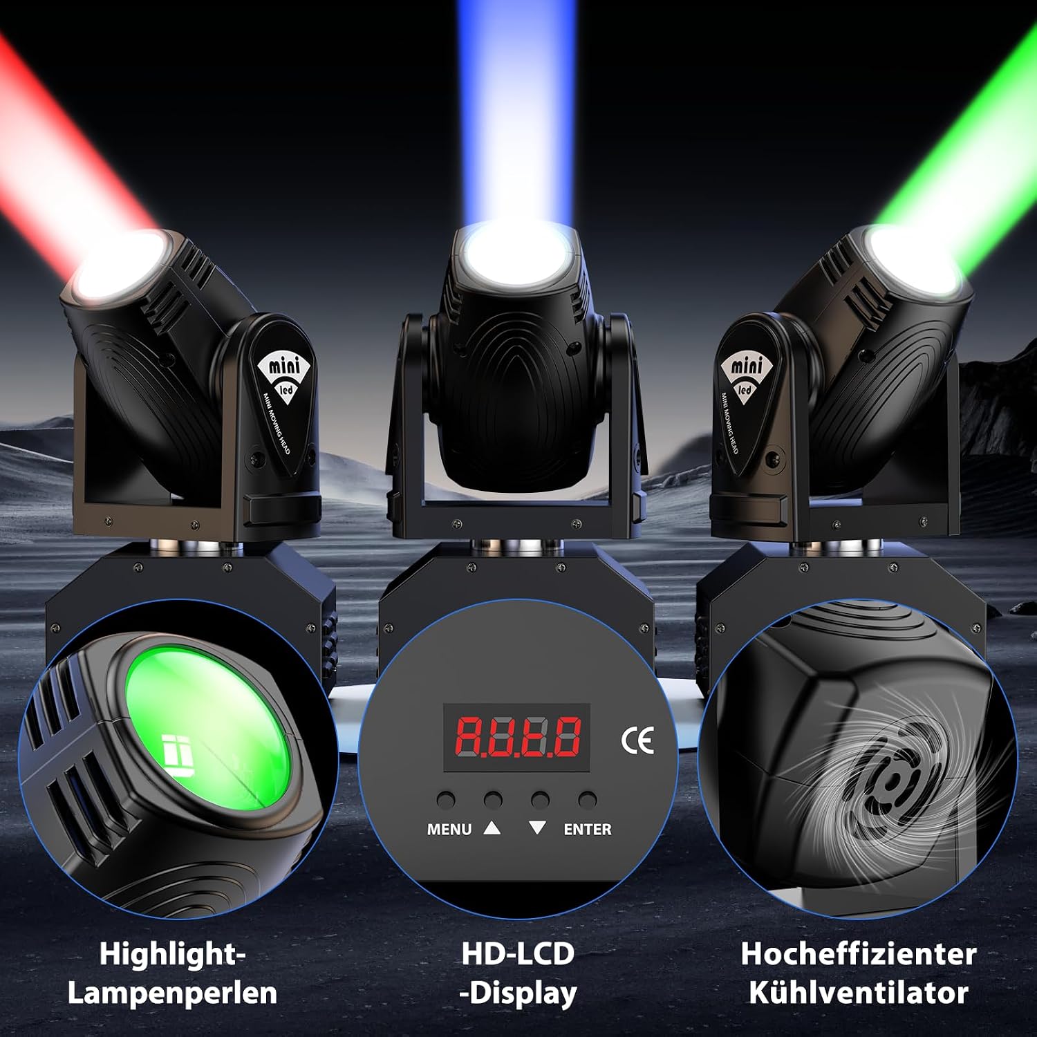 Close-up of the U`King Moving Head LED Stage Light's control panel and cooling fan