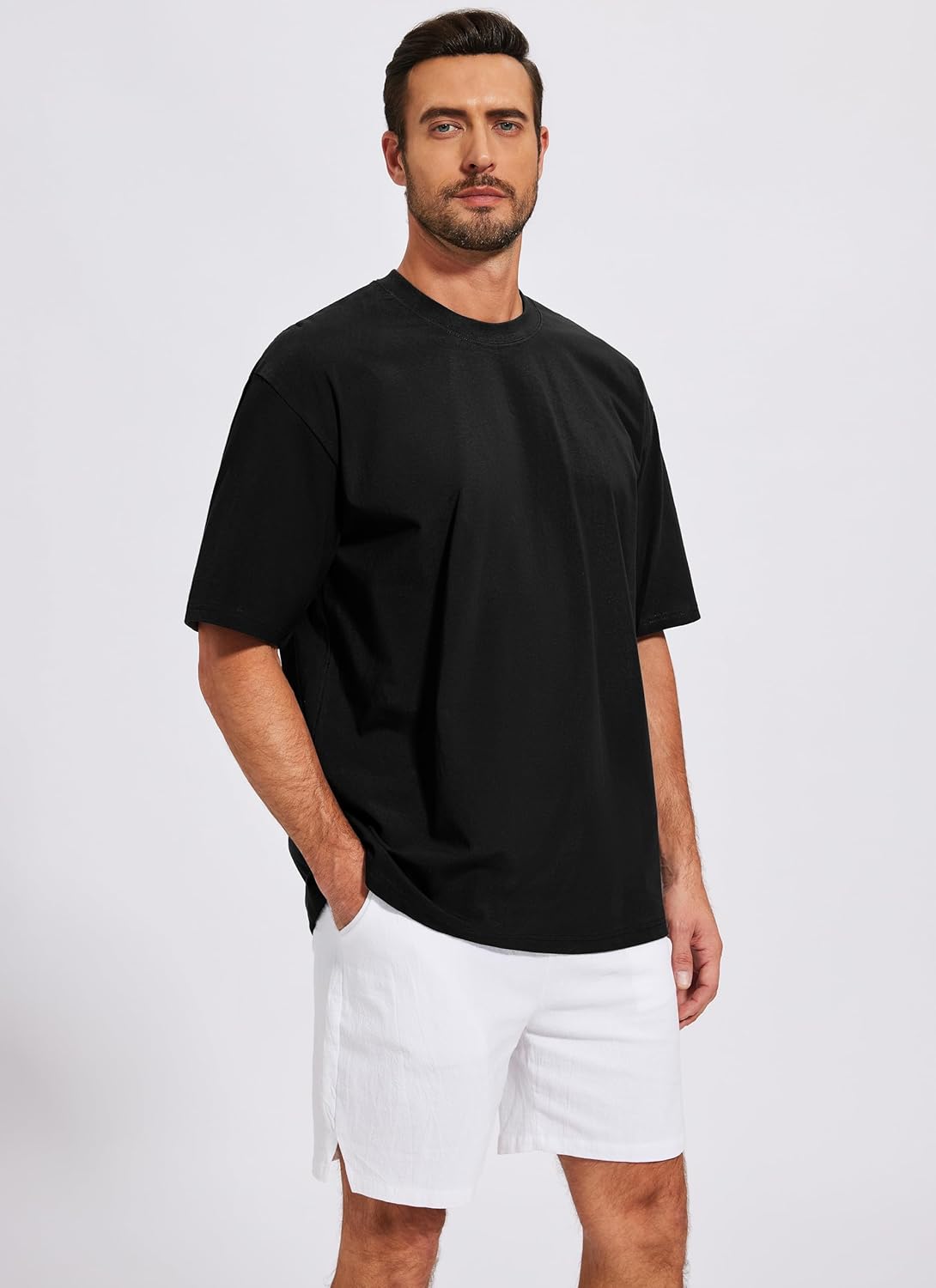 Men's Oversized T-Shirts Cotton Tee Heavyweight Unisex Short Sleeve Crew Neck Loose Fit Basic Tops - Image 4