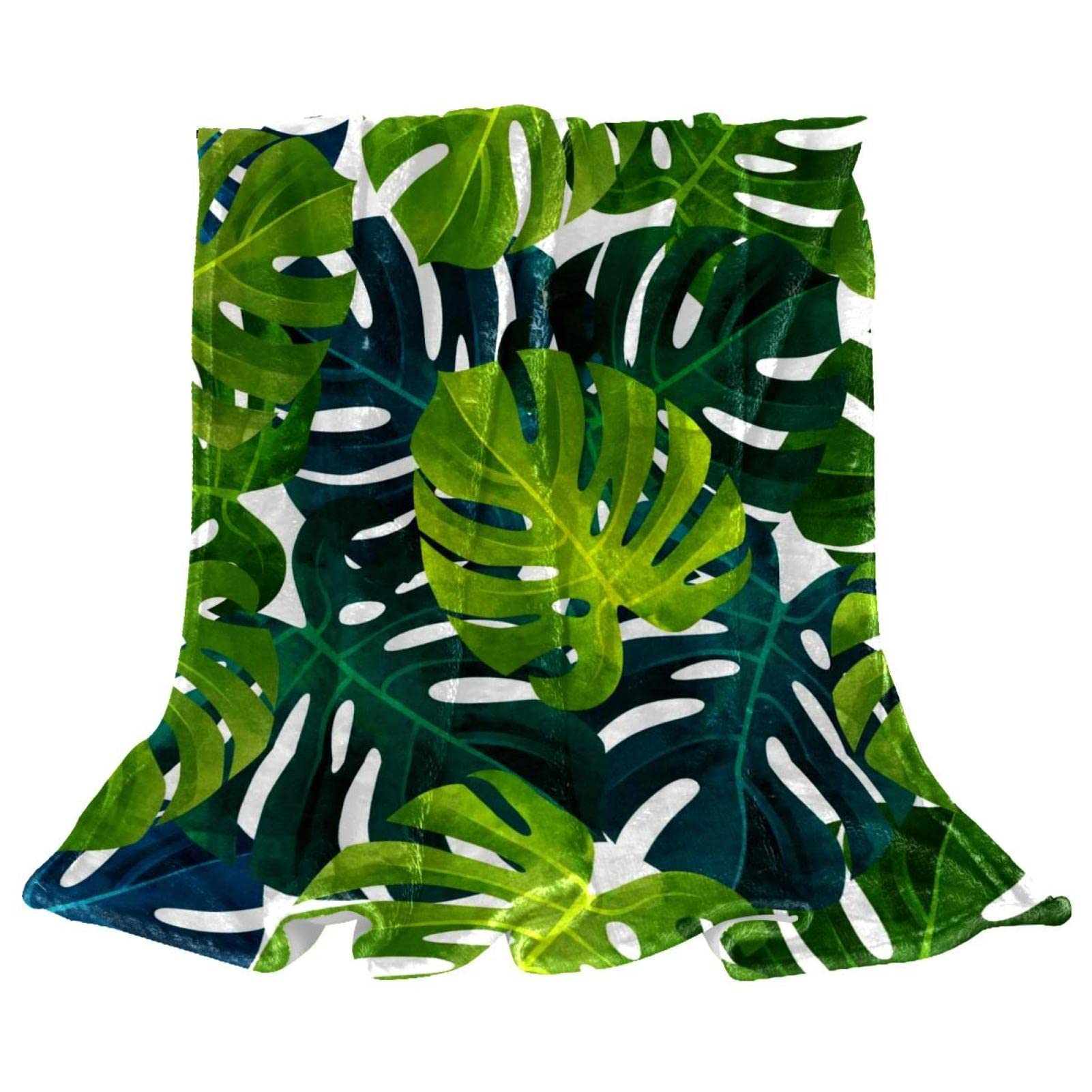 Couverture polaire de literie motif feuilles tropicales vertes Monstera pour lit et canapé