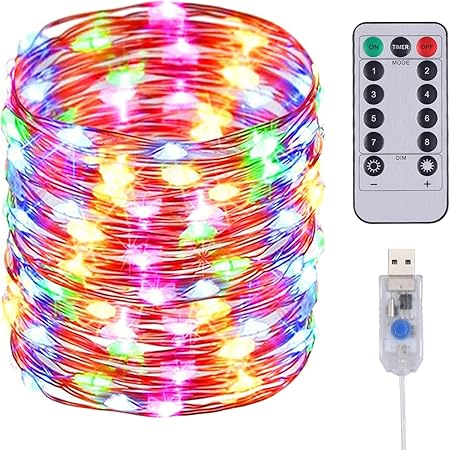 Christmas Fairy Lights 66FT 200 LED - Fairy Lights USB with Remote Control, Bendable Copper Seven Color Changing Fairy Lights, Dimmable 8 Modes Xmas Light for Bedroom Decor Party Indoor Decorations