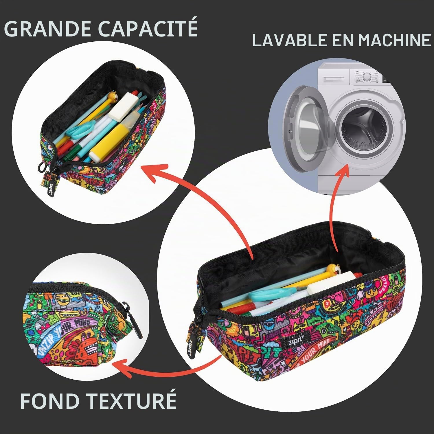 ZIPIT Lenny Trousse à crayons grande capacité pour école et bureau