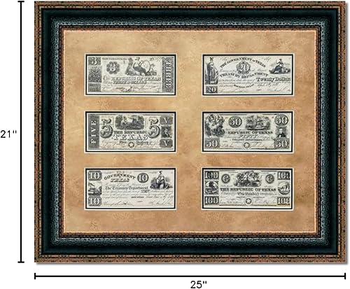 Miniatura 7 de |Republic of Texas Reproduction Money With 6 Bills | Framed Historic Reproduction Currency On Archival Paper, Fade Resistant Ultra Chrome Ink | 21L