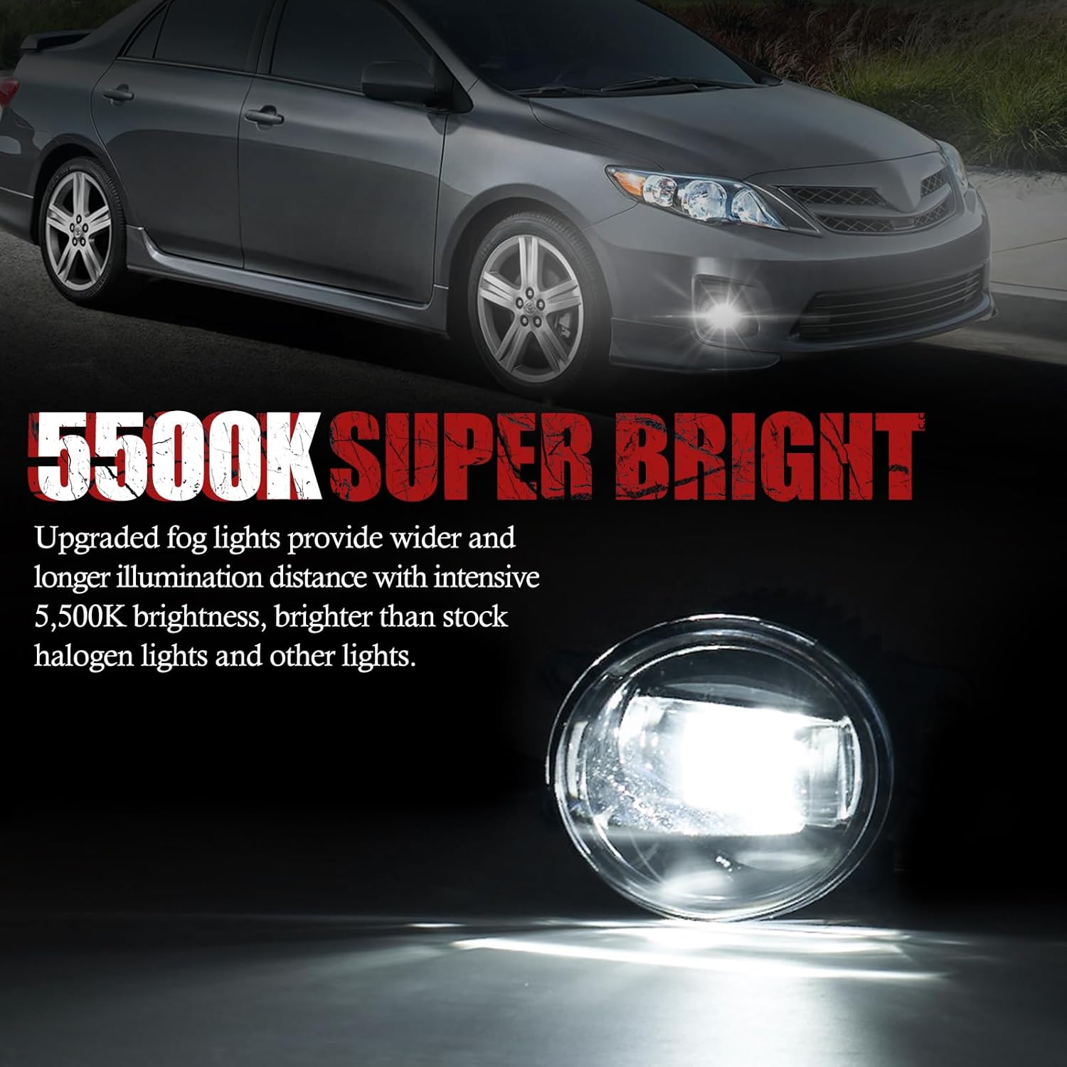 BUNKER INDUST LED Fog Lights Compatible with 2011 2012 2013 Corolla, Bumper Driving Fog Lamp Kit Replacement Foglight (1 Pair)