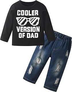 Derouetkia Baby Boy Outfit Set Letter Print Tops + Jeans Pants for Toddler Baby Boy Clothes