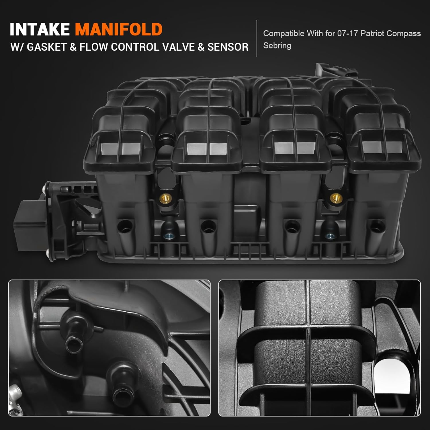 Intake Manifold w/Runner Control Valve Air Pressure Sensor Compatible with 2007-2010 Jeep Patriot 2.0L 2011-2017 Jeep Compass 2.4L Replace# 4884495AK 4884495AH