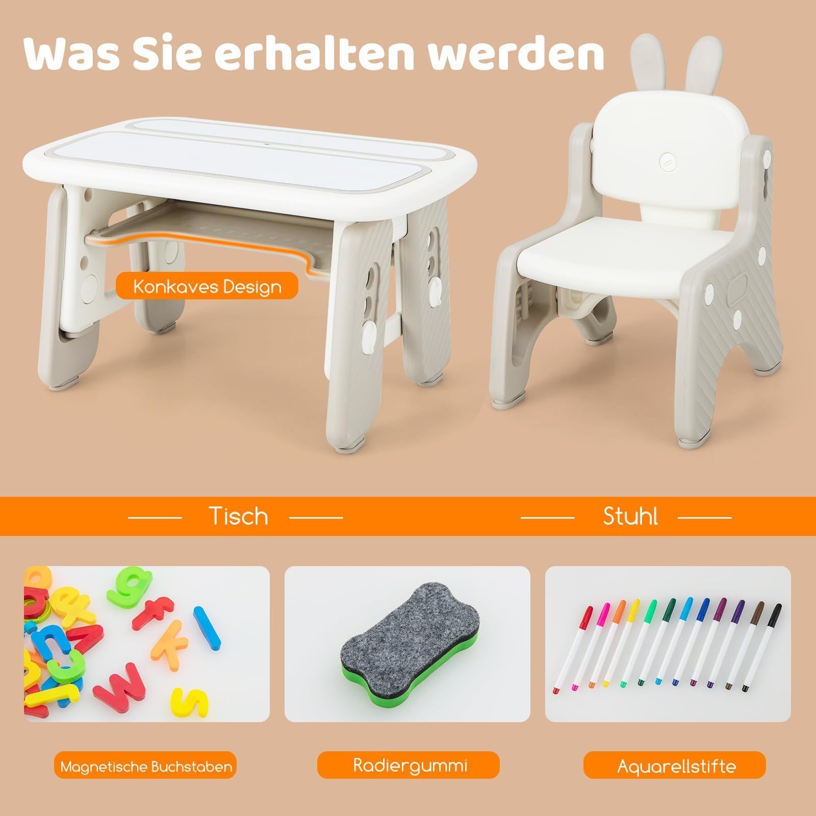 COSTWAY Kindertisch mit Stuhl, Kindersitzgruppe mit Stauraum, Kinder Tisch höhenverstellbar mit aufklappbarem Bücherregal & magnetischem Zeichenbrett, Maltisch für Kinder ab 1 Jahr