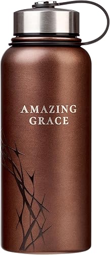 Christian Art Gifts Large Stainless Steel Double Wall Vacuum Sealed Insulated Scripture Water Bottle for Men & Women Amazing Grace, Crown of Thorns