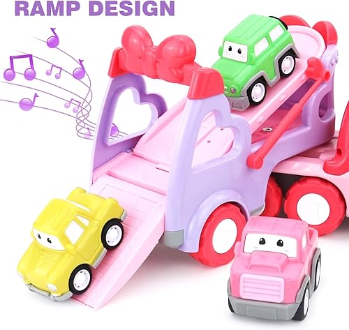 Miniatura 4 de Juguetes para niñas de 3 años, camión transportador de unicornio 5 en 1 con luces y sonidos, juguetes para niñas pequeñas de 3 a 5 años, regalos de