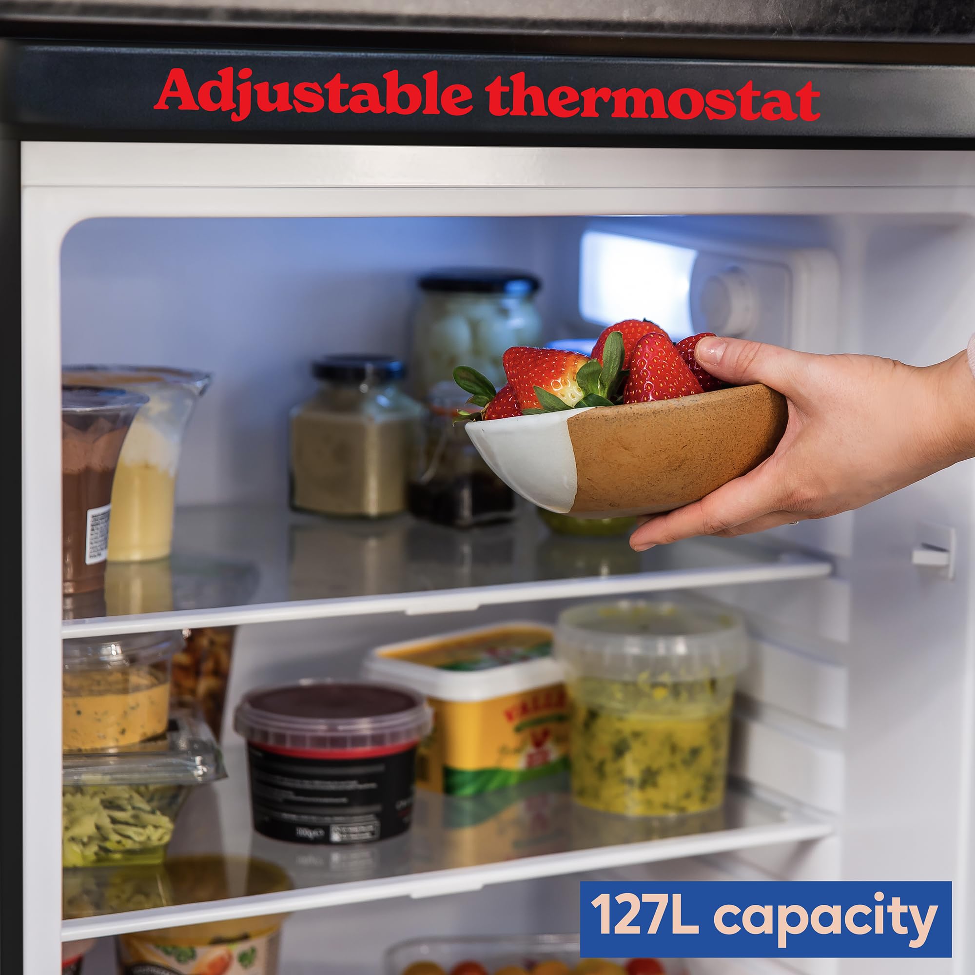 Russell Hobbs Under Counter Larder Fridge 127 Litre with Adjustable Thermostat & Feet, 3 Removable Shelves, Internal LED Light, Reversible Door, Black, 2 Year Guarantee RH85UCLF552E1B — view 5