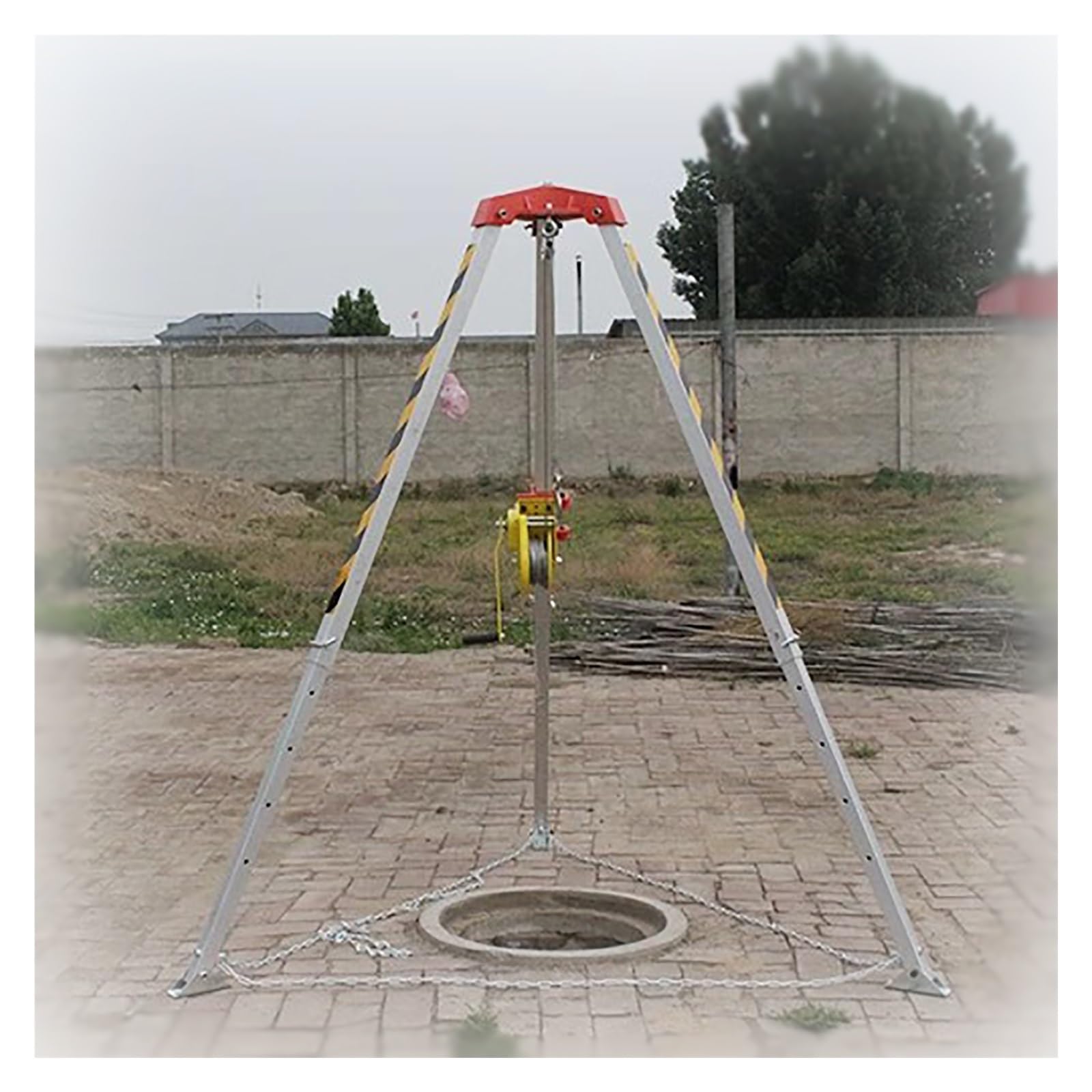 HDYZJQ Confined Space Tripod with 1200lbs Rescue Winch for Working in Deep Well/Sewer Places, Industrial Use Rescue Tripod W/Safety Self-Locking Lift Device Fall Protection(1200LBS Winch)