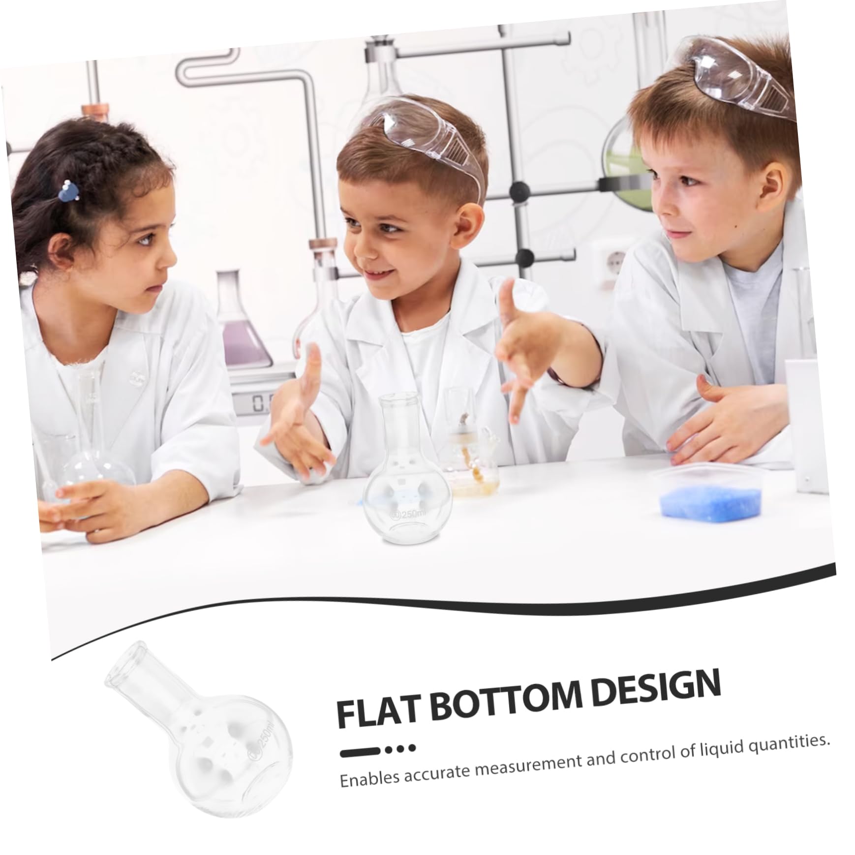 SOLUSTRE Glass Flask for Lab Use 250ml Chemistry Flask Flat Bottom Heat Resistant and Sturdy for Experiments