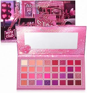 32 Color Eyeshadow Palette with Mirror, Pink Purple Matte Shimmer Glitter Eye Shadow Palette, Rose Berry Burgundy Makeup Palette for Women and Teen Girls, Party Festival Holiday