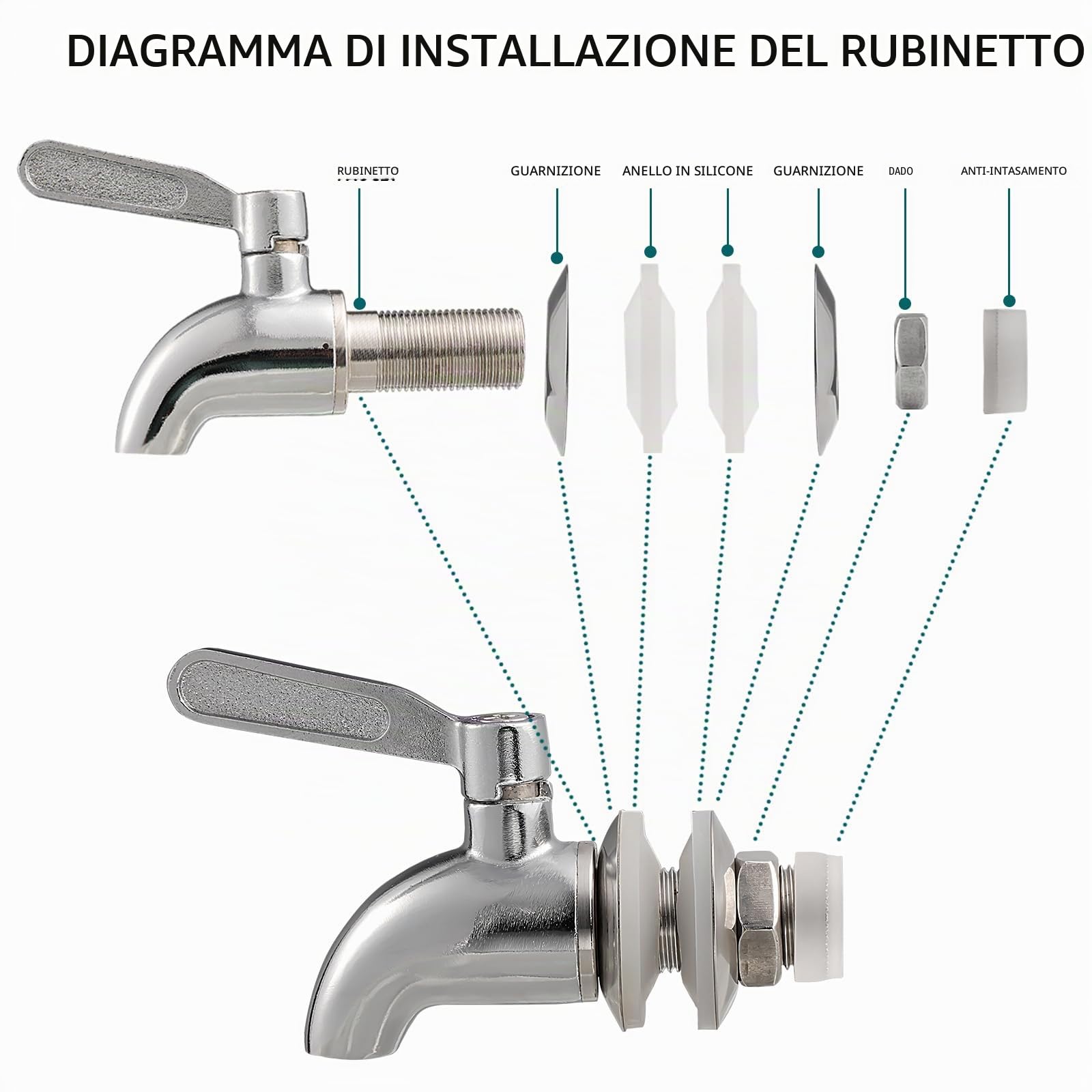 Confezione da 2 dispenser per bevande in vetro da 4 litri con rubinetto, dispenser per bevande per feste, dispenser per bevande in vetro con supporto e rubinetto in acciaio inossidabile, per cocktail