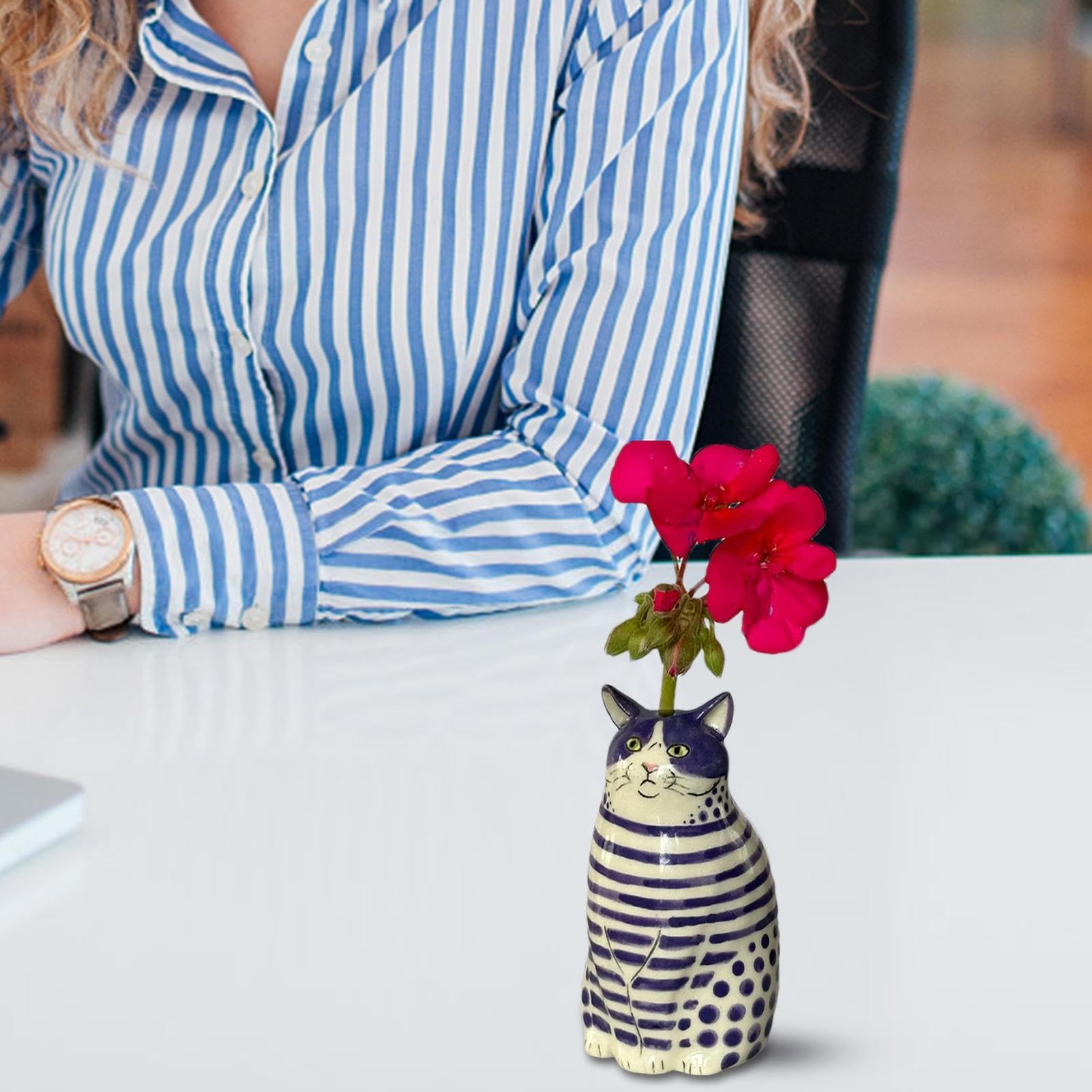 kare ポルカドットデザイン花瓶 Amazon.co.jp: ポルカドット猫の花瓶、樹脂ハンドメイドの小さな猫の