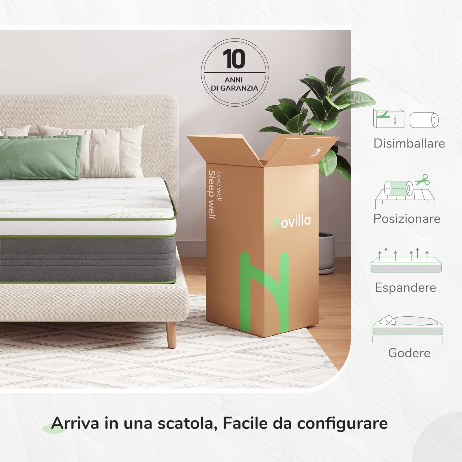 Novilla Materasso 160x190 Ibrido, Materasso Matrimoniale Molle Insacchettate e Schiuma Comfort Altezza 26cm, Mid-resistentissimo Isolamento del Movimento Fresco e Traspirante