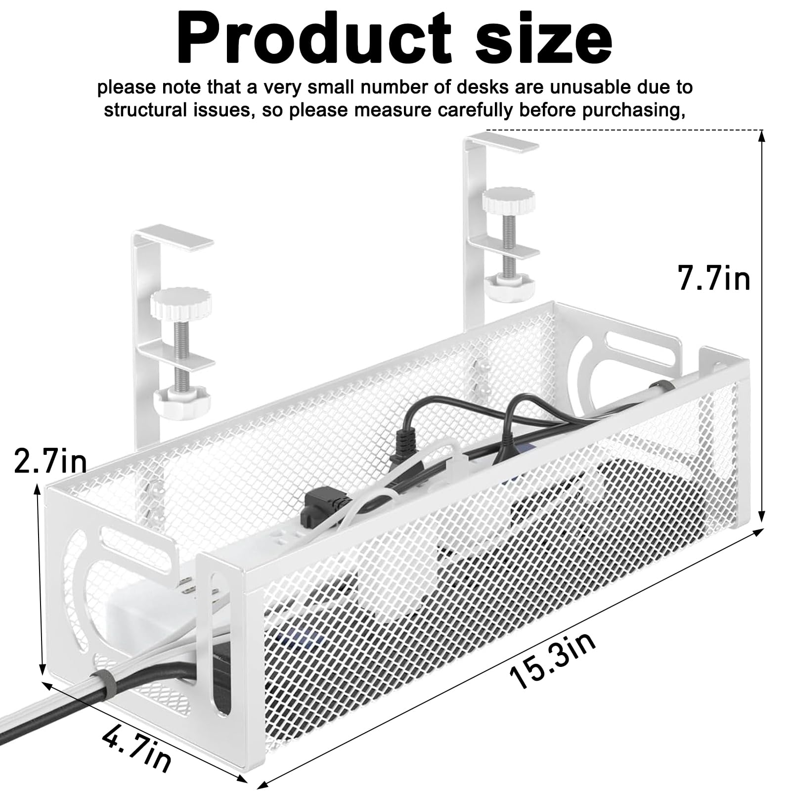 Kabelmanagement Unter dem Schreibtisch – Ohne Bohren, Erweiterbar, Kabelkanal Organizer für Schreibtisch, Tisch Kabelhalter, Flexibel, Aus hochwertigem Stahl, Weiß (Packung mit 2)