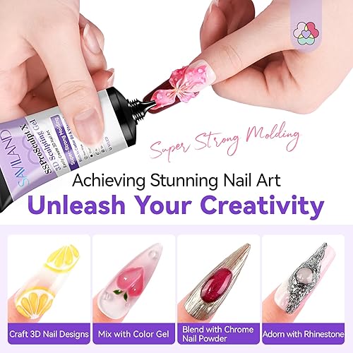 Miniatura 3 de SAVILAND Arte de uñas de gel 3D de 1.06 onzas, gel para esculpir transparente, no se limpia para moldear, tallar, pegamento de diamantes de
