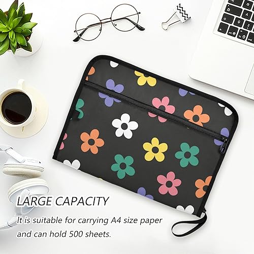 Miniatura 6 de Carpeta de archivos expandibles de flores coloridas retro, 13 bolsillos, tamaño A4, carpeta de documentos con cierre de cremallera, carpetas de