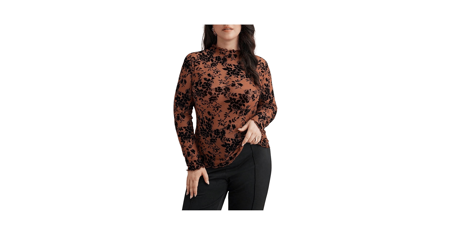 WDIRARA Women's Plus Size Floral Print Sheer Mesh Top