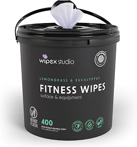 Wipex Yoga Mat Cleaner Wipes - Plant-Based Lemongrass, Eucalyptus & Vinegar Wipes for Gym & Fitness Equipment & All Purpose Gym Cleaning - Safe for Peloton Bikes & Treadmills - 400 Count