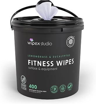 Wipex Yoga Mat Cleaner Wipes, EWG Verified, 400 Ct Plant-Based Lemongrass, Eucalyptus & Vinegar Wipes for Gym & Fitness Equipment & All Purpose Gym Cleaning - Safe for Peloton Bikes & Treadmills
