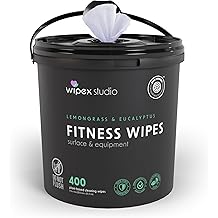 Wipex Yoga Mat Cleaner Wipes, EWG Verified, 400 Ct Plant-Based Lemongrass, Eucalyptus &amp; Vinegar Wipes for Gym &amp; Fitness Equipment &amp; All Purpose Gym Cleaning - Safe for Peloton Bikes &amp; Treadmills
