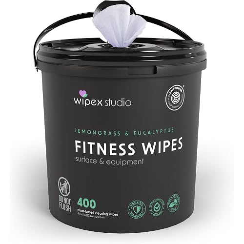Wipex Yoga Mat Cleaner Wipes, EWG Verified, 400 Ct Plant-Based Lemongrass, Eucalyptus & Vinegar Wipes for Gym & Fitness Equipment & All Purpose Gym Cleaning - Safe for Peloton Bikes & Treadmills