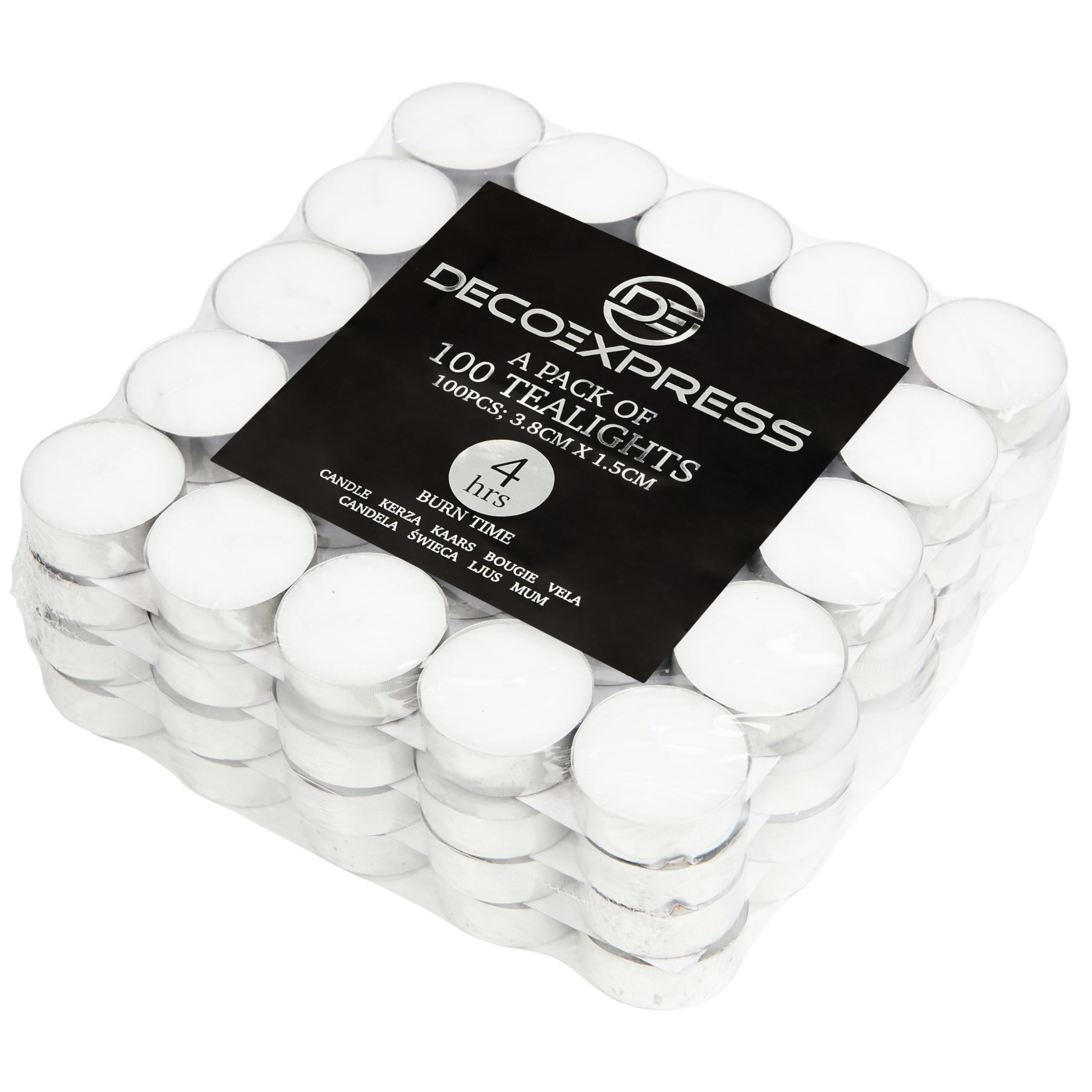 DECO EXPRESSTealight Candles Multipack of 200, 100, 50, 25 or 24, Burning Time 4, 8 or 10 Hours - Tea Lights Candles (White 200/4 Hour)