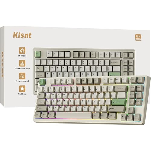 Wireless Mechanical Keyboard,Gasket Mounted with Creamy Sound,Bluetooth/2.4GHz/USB-C,Custom Hot Swappable,RGB Backlit,75% Compact Layout for Gaming/Typing/Win/Mac/PC (Industrial Gray,Linear Switch)