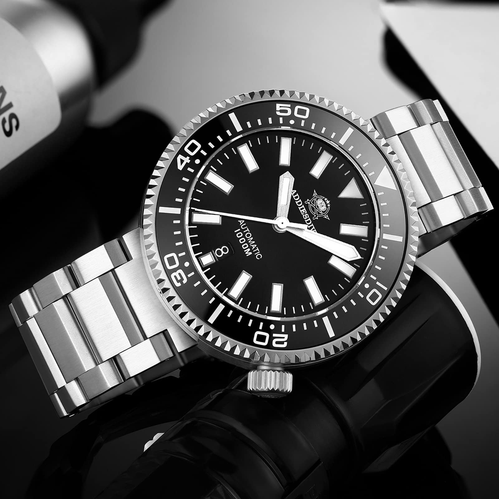 ADDIESDIVE Reloj Analógico para Hombres de Automático con Correa en Acero Inoxidable 100bar
