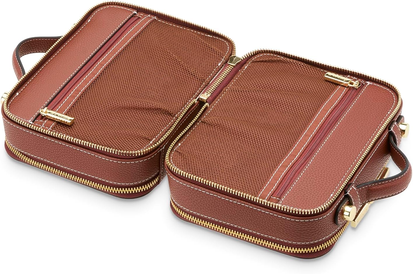 ETOILE - Small Twin Cosmetic Case Ginger Brown - Dual Compartment Cosmetic Beauty Organizer & Toiletry Case - Image 4