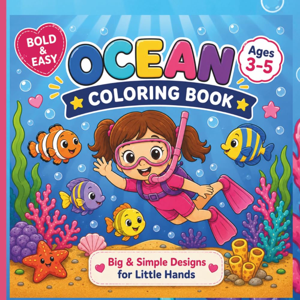 Bold & Easy Ocean Coloring Book for Kids Ages 3–5: Big, Easy-to-Color Sea Animals and Ocean Scenes for Summer Fun, Toddlers, and Preschoolers (Bold and Easy Coloring Books for Kids Ages 3–5)