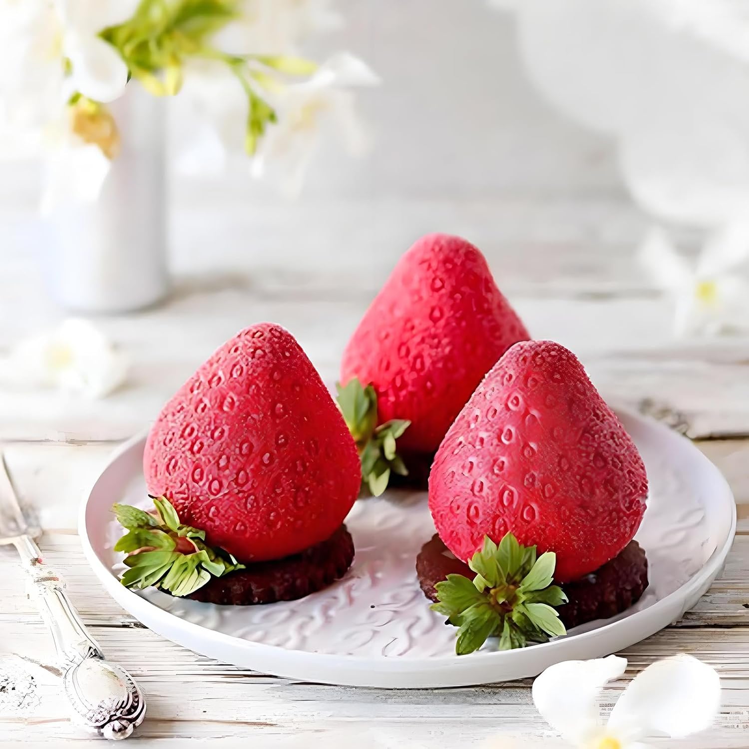 3D Strawberry Silicone Mold 8-Cavity Fruit Baking Mold | 10.5 x 6.6 in Size, 2.7 in Cavity Depth, Flexible Silicone, Dessert & Chocolate Use, Easy Unmolding