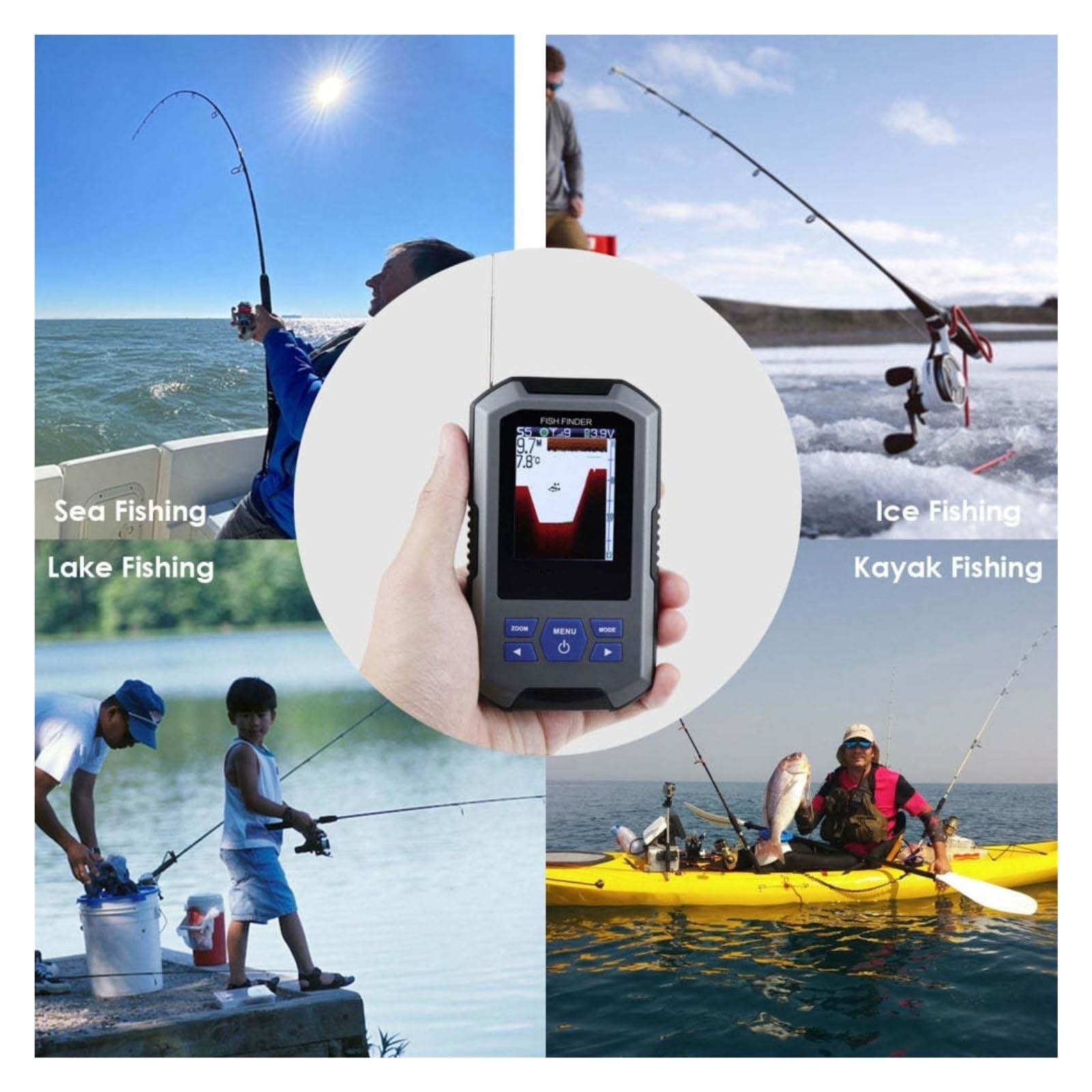 Ecoscandaglio, Sensore sonar portatile wireless a colori con display LCD a, portata 200 m