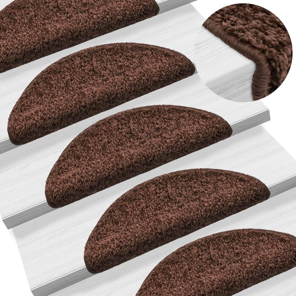 Set di 10 tappetini per gradini, 56 x 17 x 3 cm, semicircolari, in 100% polipropilene trapuntato, con protezione antiscivolo autoadesiva, per interni scale in legno