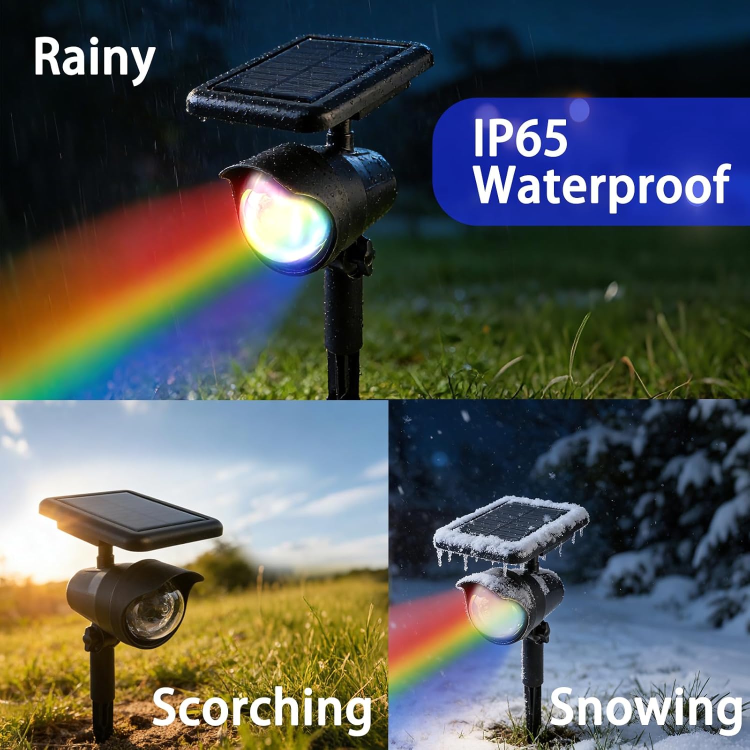 Solar Spot Lights Outdoor 2 Pack, RGB Color Changing & Warm White, 2-in-1 Stake & Strap Mounted Solar Lights, IP65 Waterproof, Auto On/Off Landscape Lighting for Garden, Yard, Tree, Wall