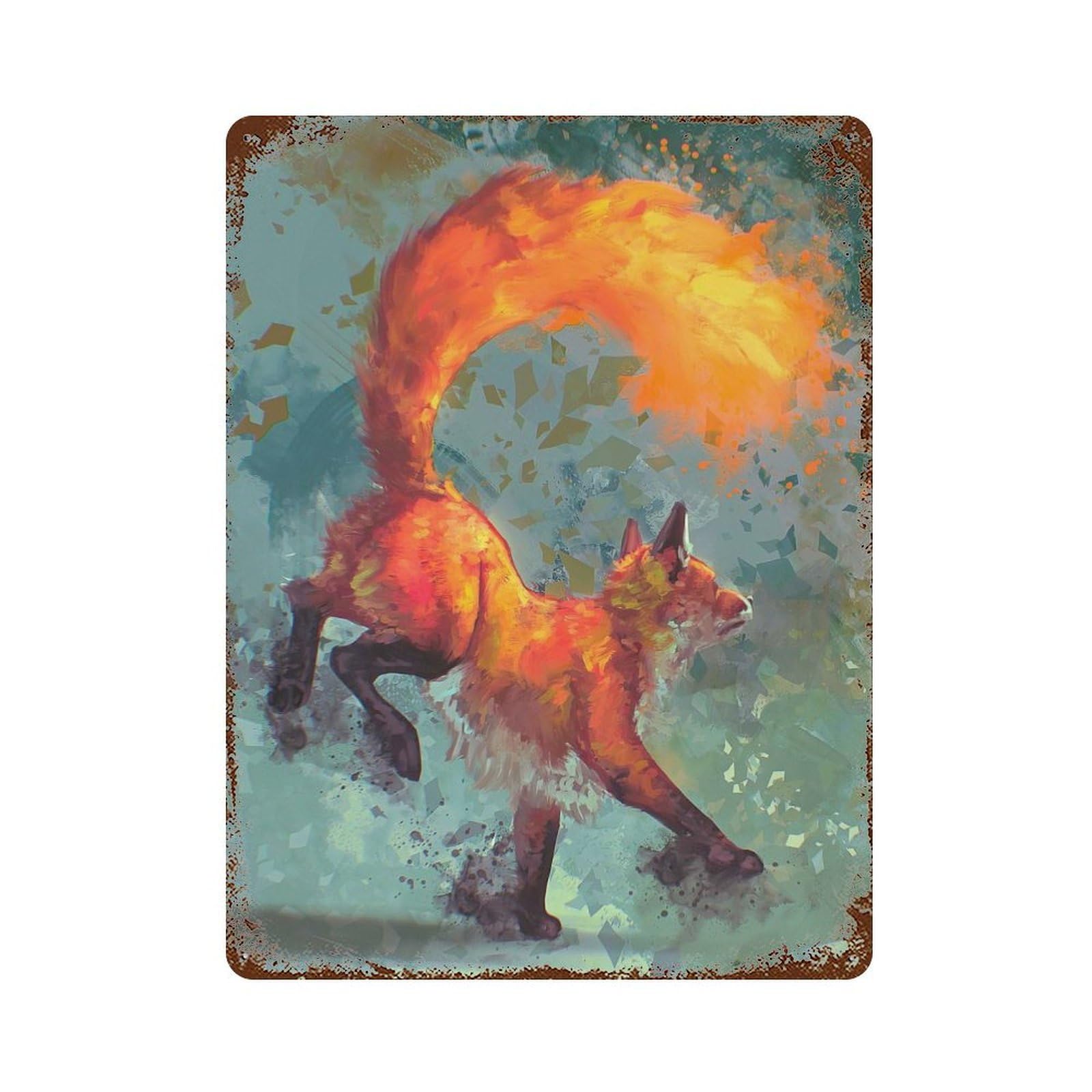 Rust Effect Fire Fox Vintage Rust Metal Sign 15.7"x11.8", Rustic Home Decor for Farmhouse, Kitchen And Entryway Decor