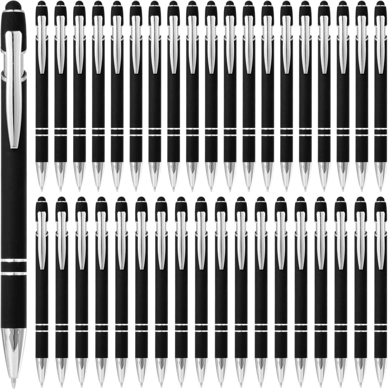 Homaisson 38 PCS Rubberized Ballpoint Pen with Stylus Tip, 0.7 mm Black Ink Metal Pen Stylus Pen for Touch Screens,with Soft Rubberized Grip, Black Ink for Most Devices