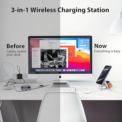 Miniatura 5 de KU XIU X55 Nature Series Cargador inalámbrico magnético rápido, estación de carga plegable 3 en 1 para Apple, soporte de cargador de viaje Mag-Safe