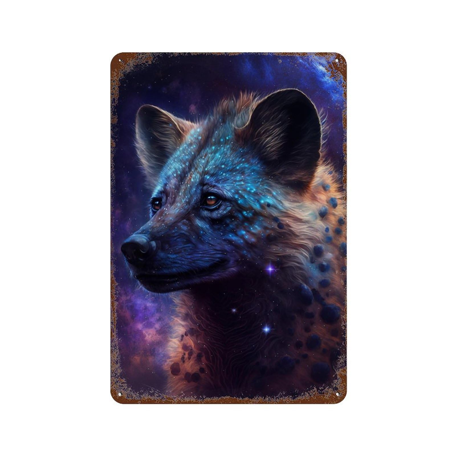 Cosmic Wolf Portrait-17 Aged Metal Wall Plaque 11.8"x7.9", Ideal for Garage, Bar And Workshop Decor