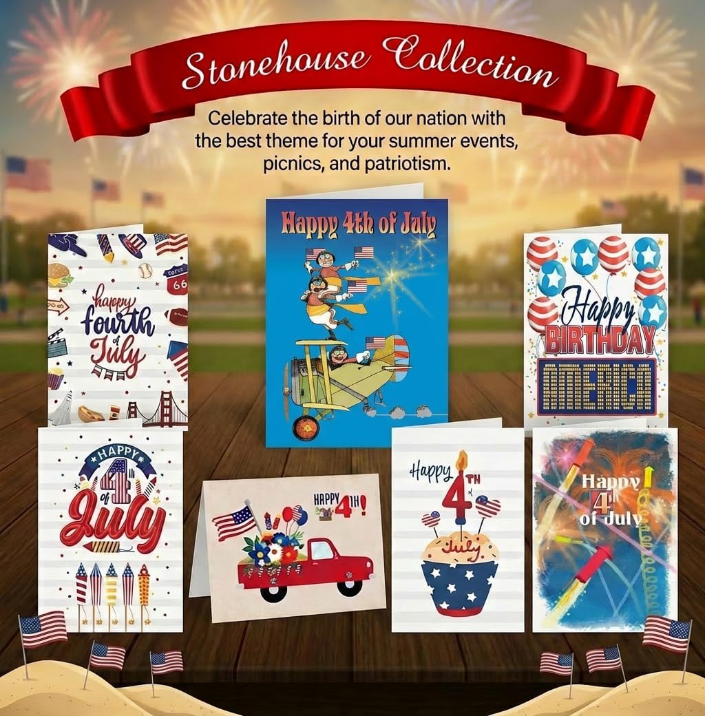 Stonehouse Collection | Personalized Patriotic Christmas Card | 24 Star Spangle Christmas Cards Envelopes | USA Made (Personalized)