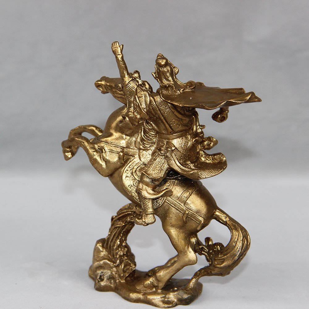 NEFSO Chine Laiton célèbre Dragon Guerrier GuanGong Guan YU Guerrier Dieu Tour Cheval Statue décoration de la Maison