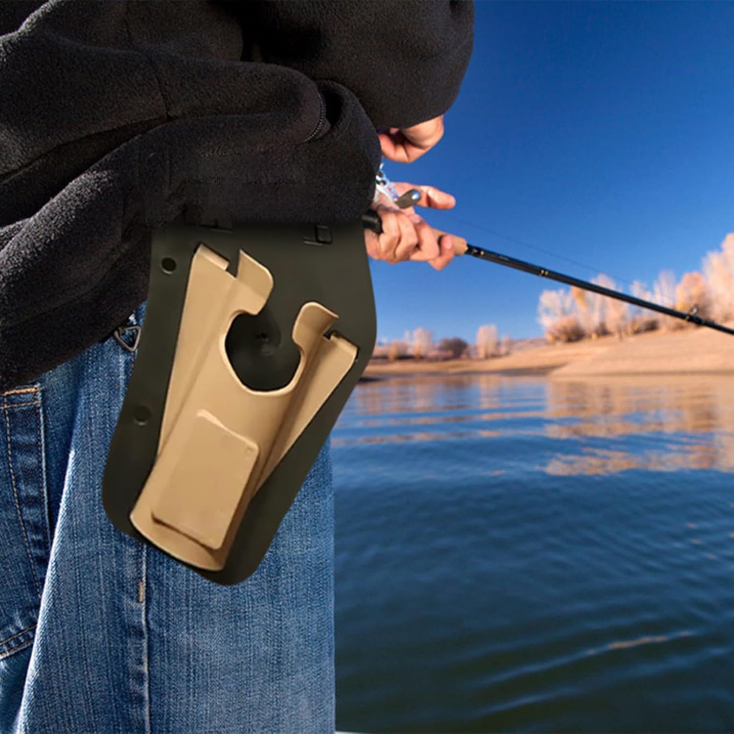 Slide-in Fishing Rod Hip Holster—Hands-Free Rod Holder for Fly & Bank Fishing, Durable Adjustable Portable Fish Pole Holster, Quick Draw Waist Belt Inserte Pole Gear with Stash Pocket (Brown) - Image 5